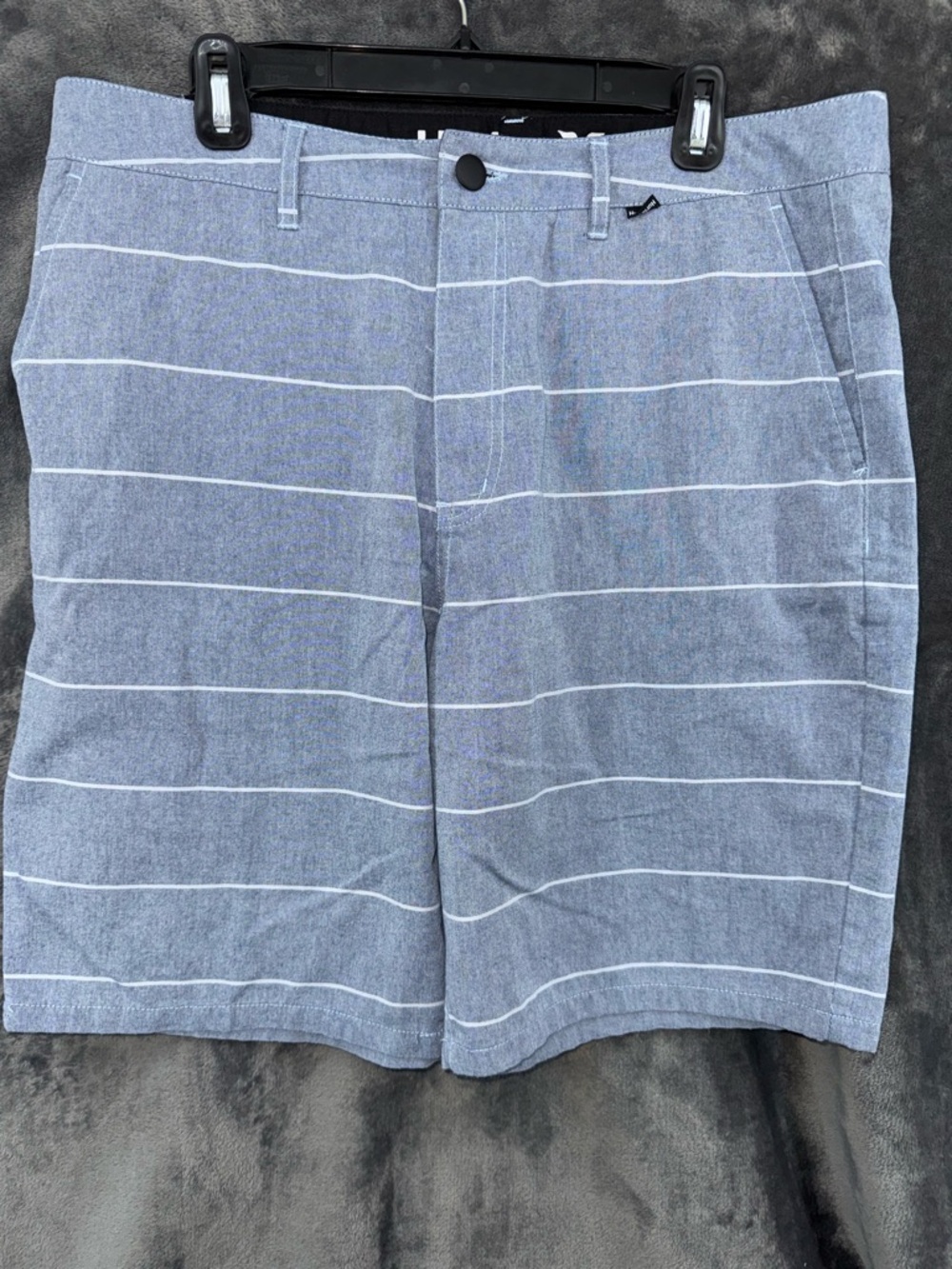 Hurley Men's Walk Shorts Porter 4MD Blue Chambray Stripe Lightweight Size 36
